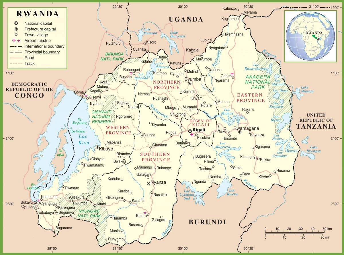 карта Руанде политичких