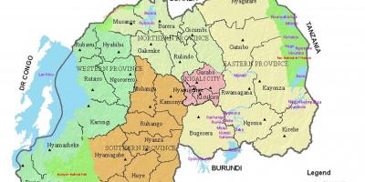 Карта Руанде са подручја и сектора