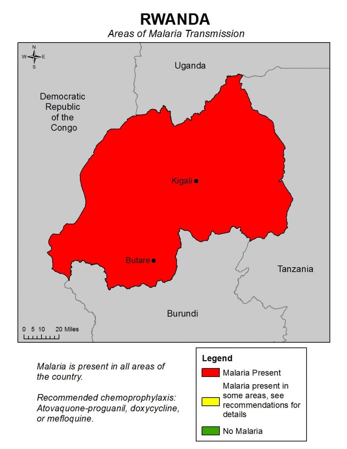 карта Руанде са маларије