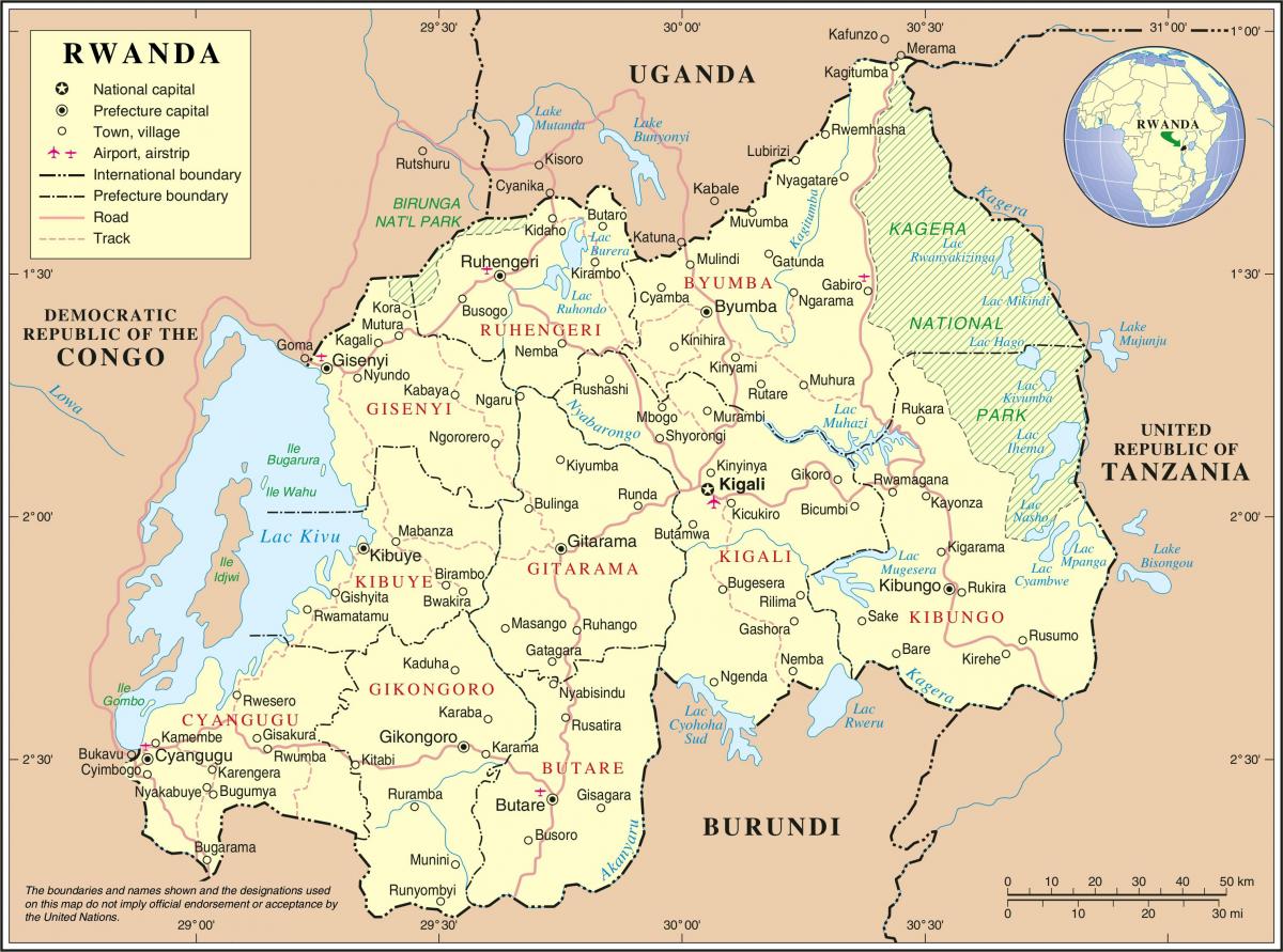 карта административна карта Руанде